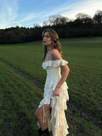 Off Shoulder Layered Split Dress