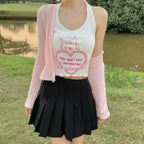 Bunny Rabbit Embroidery Print Wrap Halter Crop Top