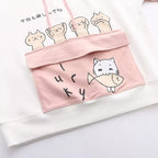 Cute Sweet Pastel Pink Cat Fish Print Soft Long Sleeve Hoodie Sweatshirt Pullover Aesthetic Casual E-Girl Kawaii Korean Japanese Harajuku
