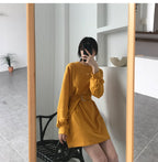 Cute Solid Color Long Sleeve T-shirt Shirt Dress With Belt Loose Oversized Woman Spring Autumn E-Girl Kawaii Korean Japanese Harajuku Retro Streetwear