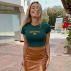 Green Embroidery Short Sleeve Crop Top