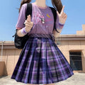 Purple Black Pleated Plaid Skirt Mini High Waisted School Girl Cosplay Sailor E-Girl Kawaii Korean Japanese Harajuku Streetwear