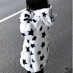 3D Star Ear Print Plush Hood Jacket