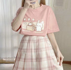 Cute Bunny And Toast Bread Graphic Cartoon Print Loose Short Sleeve T-shirt Aesthetic Casual Summer E-Girl Kawaii Korean Japanese Harajuku
