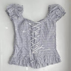 Plaid Milkmaid Ruffle Puff Sleeve Top
