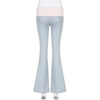 Grey & Pink Patchwork Flare Pants
