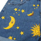 Moon Star Print Denim Shorts