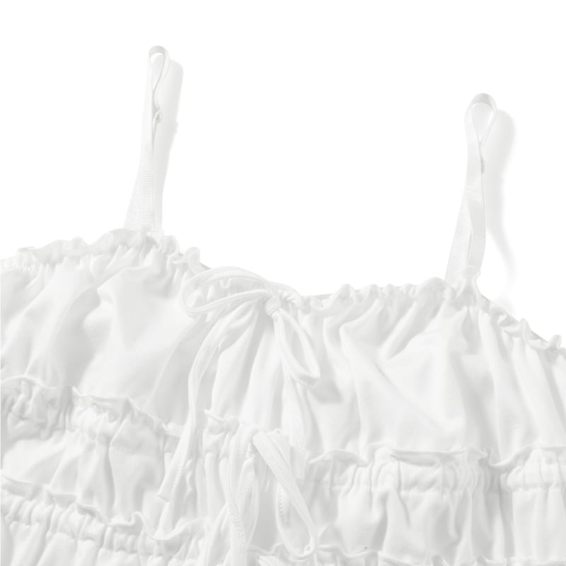 2PCS White Ruffle Camisole + High Waist Long Skirt