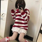 Japanese Anime Collar Stripe Long Sleeve Shirt