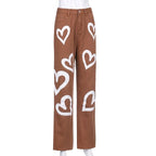 Cute 90s Vintage Heart Print Baggy Mom Jeans Denim High Waisted Trousers Pant Aesthetic Summer Party E-Girl Kawaii Korean Japanese Harajuku Streetwear