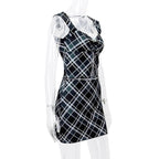 2PCS Black & White Plaid V Neck Top + Mini Skirt