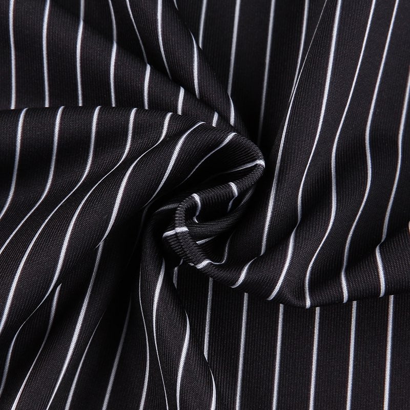 Cute Sexy 90s Black Pink Lace Trim Striped V Neck Mini Dress Dark Academia Aesthetic Goth E-Girl Kawaii Korean Japanese Harajuku Streetwear