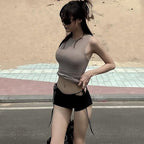 Black Low Rise Lace Up Shorts