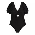 Black Open Back Short Sleeve One Piece Swimsuit Aesthetic Casual E-Girl Kawaii Korean Japanese Harajuku