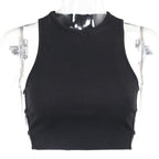 Cute Black Heart Hollow Out Ribbed Tank Crop Top Sleeveless Shirt Punk Goth Summer Aesthetic Casual E-Girl Kawaii Korean Japanese Harajuku