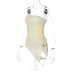 Beige Drawstring Strapless Tube Top