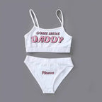 Cute Sexy 2pcs Daddy Print Tank Crop Top Sleeveless Bra Panties Underwear Lingerie Aesthetic Casual Summer E-Girl Kawaii Korean Japanese Harajuku