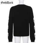 Black Skull Knit Sweater Sweatshirt Crewneck Long Sleeve Pullover Goth Punk Autumn Fall E-Girl Kawaii Korean Japanese Harajuku Streetwear