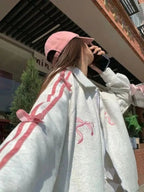 Bow Embroidery Zipper Fleece Jacket