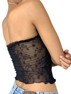 Black Flower Embroidery Lace Tube Top