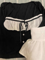 2PCS Long Sleeve Square Collar Top + Mini Tierred Ruffle Skirt