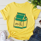 Cute Aesthetic Milk Carton Box Graphic Cartoon Print Loose Short Sleeve Short T-shirt Top Casual E-Girl Kawaii Korean Japanese Harajuku Streetwear