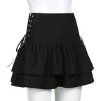 Cute 90s Lace Up Ruffles High Waist Mini Skirt Goth Punk Summer Aesthetic Casual E-Girl Kawaii Korean Japanese Harajuku