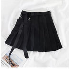 Cute Black Safari Kpop High Waisted Pleated Mini Skirt Goth Punk E-Girl Kawaii Korean Japanese Harajuku Chinese Retro Streetwear Aesthetic