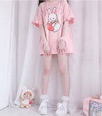 Pink Rabbit Ruffle Loose Short Sleeve T-shirt