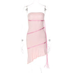 Pink Ribbon Ruffle Strapless Dress