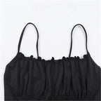 Cute Sexy Ruched Ruffle Crop Top Camisole Tank Spaghetti T-shirt Tee Shirt E-Girl Kawaii Korean Japanese Harajuku Retro Streetwear Fashion