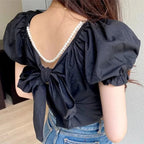 Pink Bow Short Sleeve Blouse