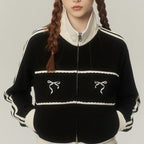 Grey Bow Embroidery Zipper Jacket