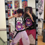 Cute Girl Graffiti Graphic Art Print Punk Baggy Hip Hop Oversized Long Sleeve Tee Shirt T-shirt Top E-Girl Kawaii Korean Japanese Harajuku Streetwear