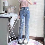 Sweet High Waist Lace Flare Jeans