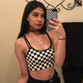 Cute Sexy Black White Checkered Plaid Tank Cami Crop Top Shirt Tee T-shirt E-Girl Kawaii Korean Japanese Harajuku Chinese Retro Streetwear Aesthetic