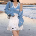 2PCS Blue Sky Cloud Vest + Knit Cardigan