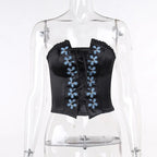 Black Floral Bustier Tube Top