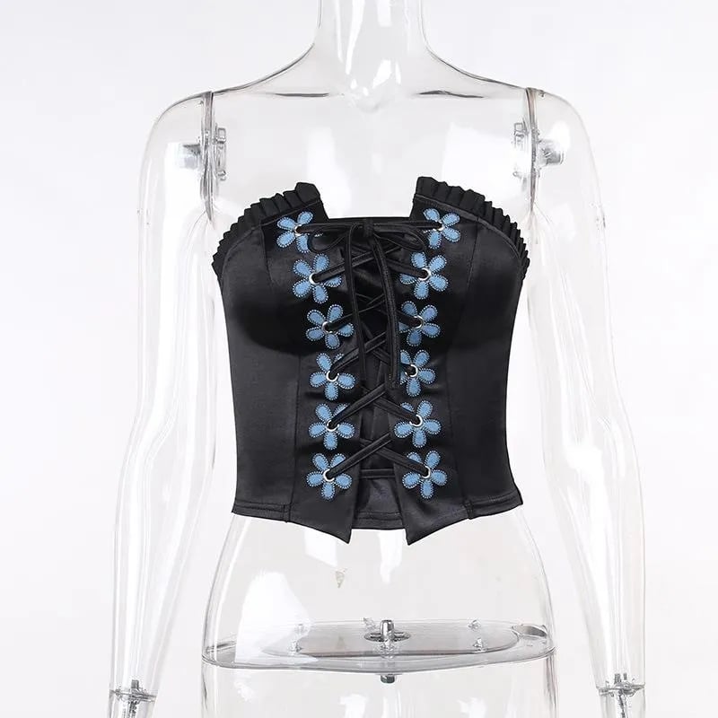 Black Floral Bustier Tube Top