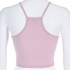 Heart Pink Sequin Halter Neck Crop Top Sleeveless Shirt Camisole Summer Aesthetic Casual E-Girl Kawaii Korean Japanese Harajuku