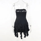 Black Ruffle Tassel Mini Dress