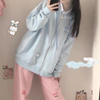 Pink Rabbit Print Oversized Hoodie