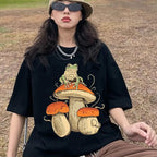 Mushroom Frog Print Short Sleeve T-shirt