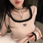 Black Bow Fluffy Square Collar Jumper