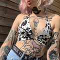Cute Cow Print V Neck Crop Top Sleeveless Shirt Sling Halter Summer Aesthetic Casual E-Girl Kawaii Korean Japanese Harajuku