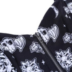 Cute Black Goth Skull Bat Goat Print Zipper Front Camisole Crop Top Tank Summer Aesthetic Casual E-Girl Kawaii Korean Japanese Harajuku