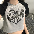 Heart Patchwork Short Sleeve Crop Top