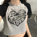 Heart Patchwork Short Sleeve Crop Top