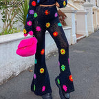 Cute Flower Knit Crochet Net Sheer Wide Leg Pants Long Boho Trousers Aesthetic Casual Summer E-Girl Kawaii Korean Japanese Harajuku