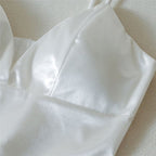 Cute Black White Shiny Silk Crop Top Sleeveless Shirt Tank Spaghetti Strap Blouse Summer Club Party E-Girl Kawaii Korean Japanese Harajuku Streetwear